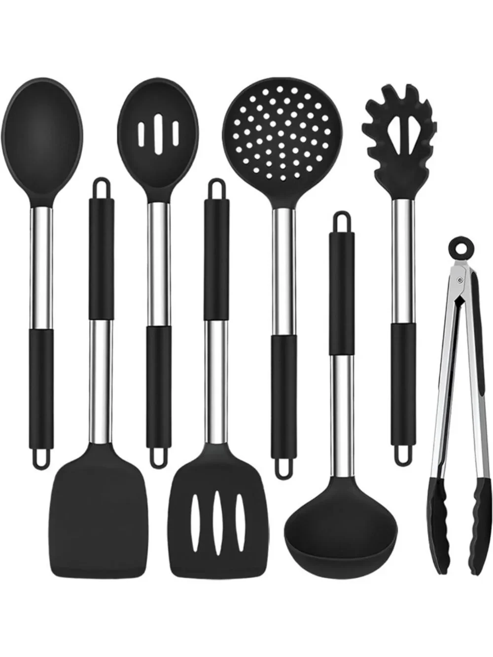 8-Piece Silicone Kitchen Utensils Set, Heatproof Nonstick Tools with Stainless